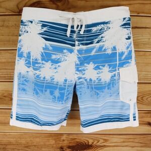 U.S. Apparel Swim Trunks w/ Liner Mens Size‎ 40 Blue White Palm Trees Drawstring